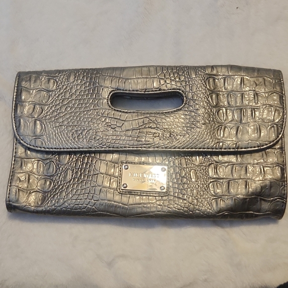 Nine West Handbags - Nine West Silver Crodoile Embossed Clutch Bag